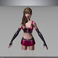 3D Female Character Creature In Pink Purple Outfit With Long Gloves And Brown Hair