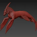 Fantasy 3D Mythical Creature Model With Teal Blue Body Winged Fins And Long Tail