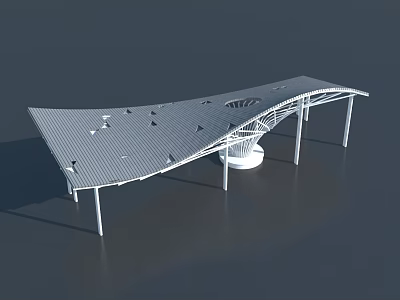 Modern Metal Side Hung Door Design With Curved Structure And Supporting Pillars 3d model
