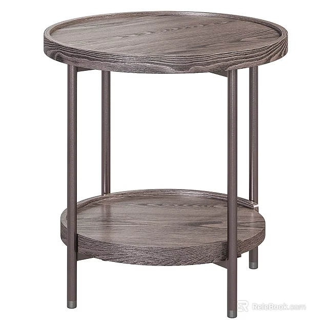 Wooden Round Side Table With Metal Frame And Lower Storage Shelf 3d model