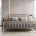 Modern Wooden Double Bed Interior Design With Gray Bedding And Bedside Lamp