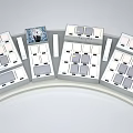 Modern Design Clocks On White Curved Display Shelf With Various Styles
