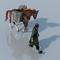 Hinged Door Design Featuring Man Leading Brown Horse With Wooden Crates