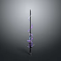 Mythical Fantasy Sword With Black Blade And Purple Glowing Patterns On Decorative Hilt