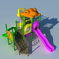 Colorful Playground Equipment With Fish Shaped Top Yellow Platform Purple Slide And Climbing Frame