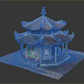 Traditional Chinese Pavilion With Red Tiled Roof Upturned Eaves And Stone Base