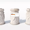 Ancient Classical Carved Columns With Broken Relief Designs And Intricate Details