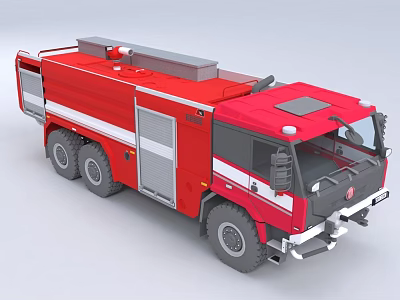 Red Fire Truck Functional Vehicle With Top Ladder And Multiple Wheels Design 3d model
