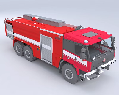 Red Fire Truck Functional Vehicle With Top Ladder And Multiple Wheels Design 3d model