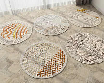 Set of Round Woven Rugs with Diverse Patterns and Warm Tones for Home Decor 3d model