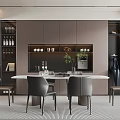 Elegant Modern Dining Room Interior With Round Marble Table Leather Chairs And Wine Cabinet