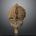 Wooden Carved Mask With Intricate Facial Organs And Hair Texture Design