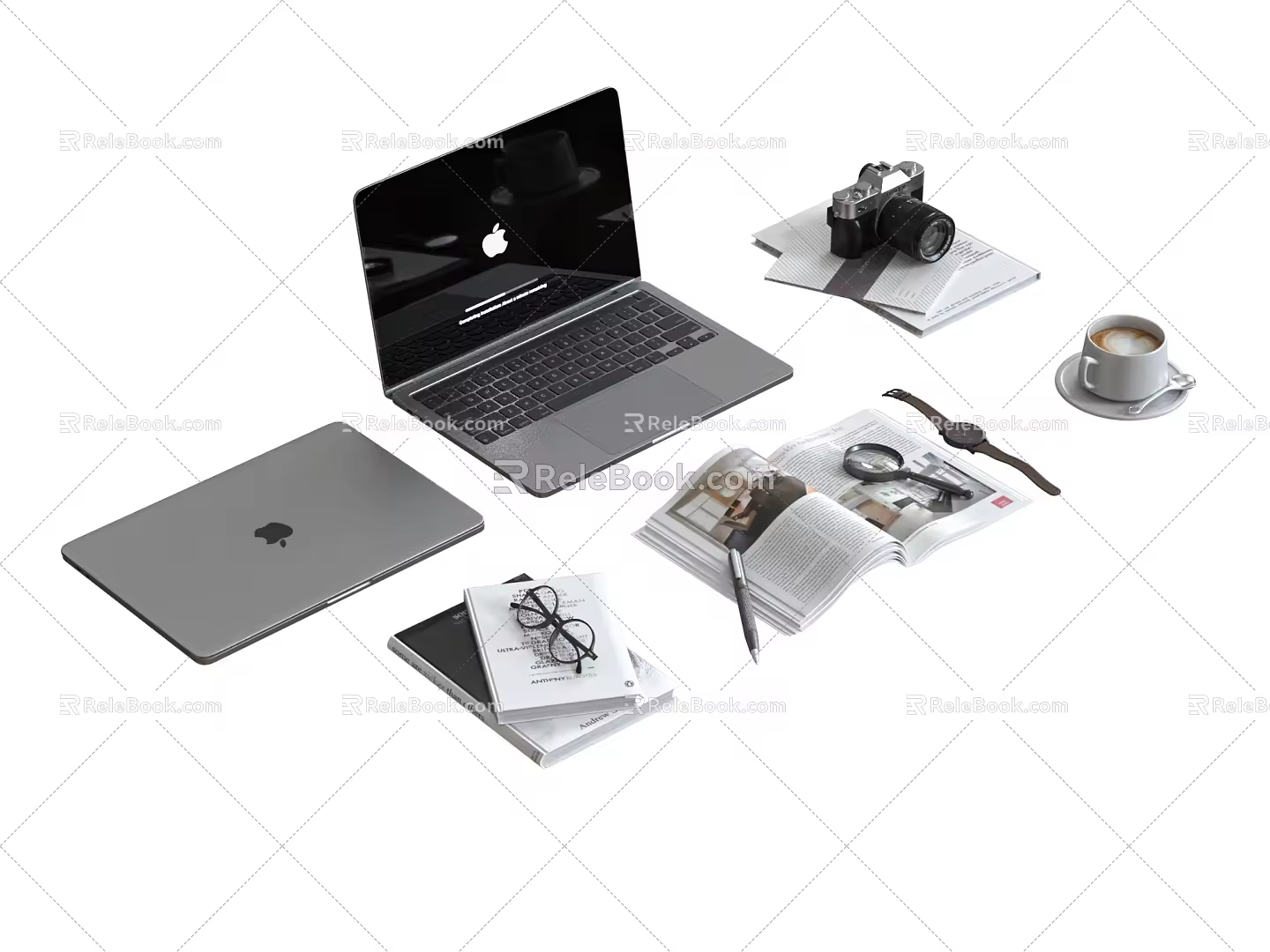 Computer Office Supplies Combination Apple Book Camera 3d model