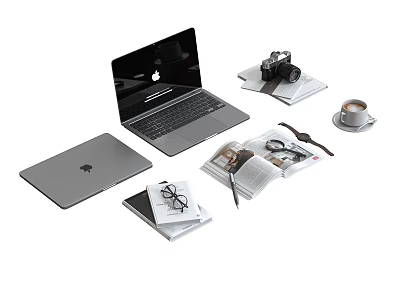 Computer Office Supplies Combination Apple Book Camera 3d model