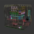Industrial Style Building With Blue Roof Red Borders Pipes Stairs And Exterior Equipment