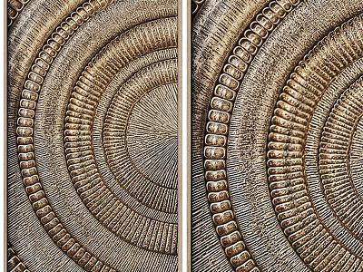 Abstract Painting Diptych With Metallic Texture Concentric Circles And Radial Lines 3d model