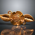 Shiny Golden Flower Shaped Clothing Accessory With Leaves And Metallic Design 3d model