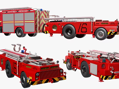 Red Fire Rescue Vehicle With Detailed Firefighting Equipment And Multiple Angles 3d model