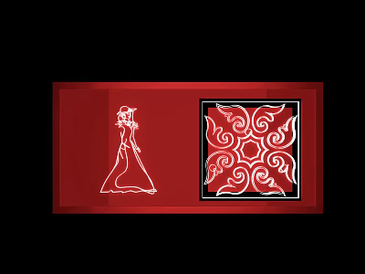 Artistic Carving Design With Female Silhouette And Square Intricate Patterns On Red Background 3d model