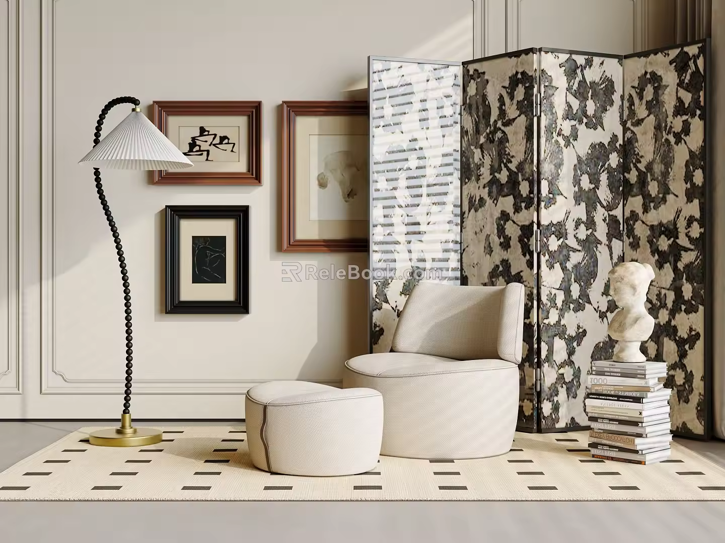 Middle ancient style leisure sofa picture floor lamp 3d model