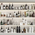 Daily Washing Essentials Displayed On Shelves With Bottles Jars Towels And Green Plants