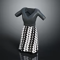 Modern Short Sleeved V Neck Top with Black and White Geometric Pattern Skirt Design