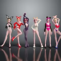 Colorful Female Characters With Animal Ear Headpieces In Leotards Striking Poses