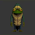 Cartoon Frog Standing Pose With Big Eyes Smiling Face Green And Yellow Body