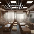 School Chinese Style Classroom with Wooden Desks Tatami Windows Lanterns and Traditional Decorations