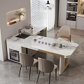 Modern Tea Table And Chairs With White Marble Top And Beige Seats