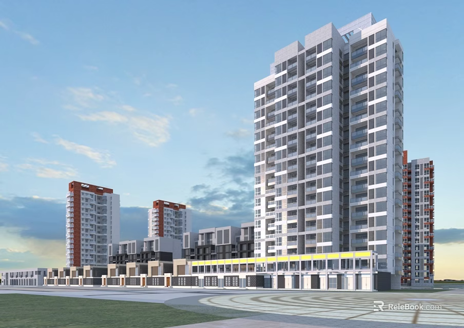 Modern Commercial Street With High Rise Residential Buildings And Low Rise Retail Outlets 3d model 