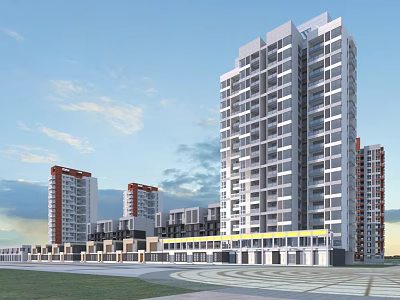 Modern Commercial Street With High Rise Residential Buildings And Low Rise Retail Outlets 3d model
