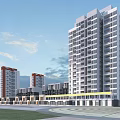 Modern Commercial Street With High Rise Residential Buildings And Low Rise Retail Outlets