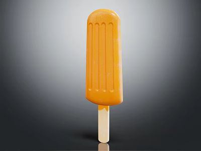 Delicious Orange Fruit Flavored Ice Cream Bar on Wooden Stick Smooth Texture Dark Background 3d model