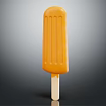 Delicious Orange Fruit Flavored Ice Cream Bar on Wooden Stick Smooth Texture Dark Background