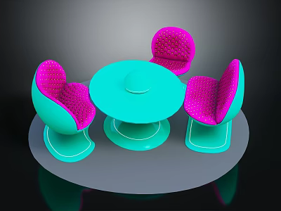 Modern Round Teal Table And Pink Upholstered Chairs Set For Interior Space 3d model