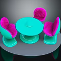 Modern Round Teal Table And Pink Upholstered Chairs Set For Interior Space