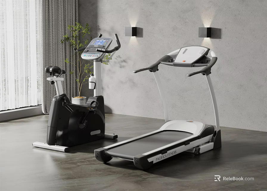 Modern Home Gym Equipment With Treadmill And Exercise Bike In Stylish Indoor Setting 3d model 