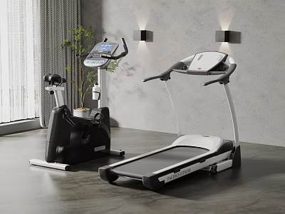 Modern Home Gym Equipment With Treadmill And Exercise Bike In Stylish Indoor Setting 3d model