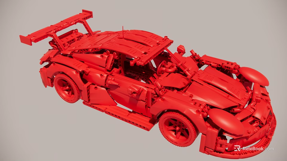 Red Building Block Sports Car Model Detailed Construction With Realistic Design 3d model 