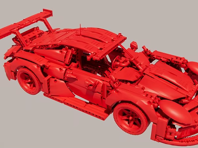Red Building Block Sports Car Model Detailed Construction With Realistic Design 3d model