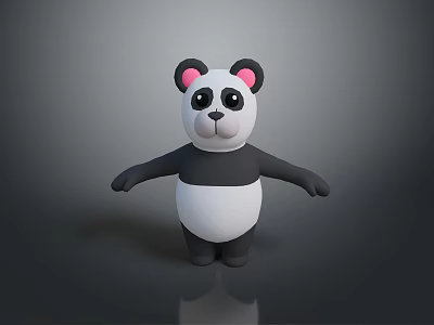 Cute Black And White Panda Doll With Big Eyes Pink Ears And Open Arms Design 3d model