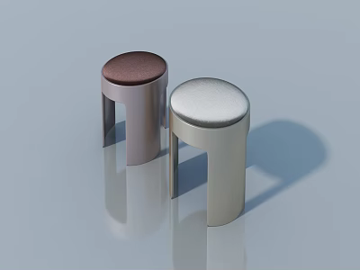 Modern Stools With Brown And Silver Seats And Metal Legs On Gray Background 3d model