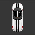 Vintage Silver Sports Car With Blue Center Stripe Red Accents Streamlined Body And Shiny Surface