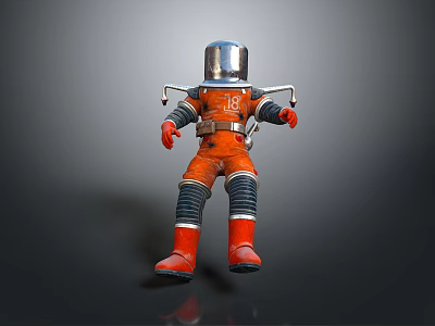Orange Astronaut Spacesuit Design With Silver Helmet Red Gloves And Boots 3d model
