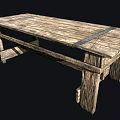 Vintage Rustic Wooden Plank Table With Metal Straps And Sturdy Legs Design