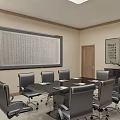 Modern Conference Room Interior With Conference Table Ergonomic Chairs Glass Door Bookcase And Potted Plant
