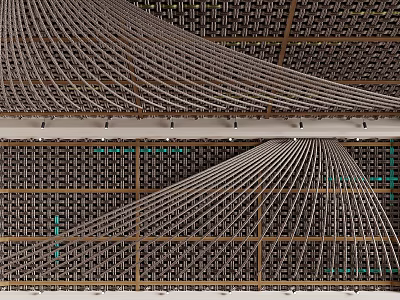 Unique Structural Ceiling Design With Interlaced Lines Wooden Framework Grid Pattern And Integrated Lighting 3d model