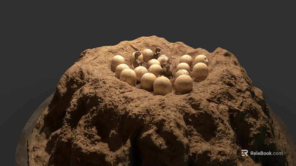 Natural Animal Nest With Multiple White Eggs In Rough Dirt Mound 3d model 