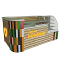 Modern Wooden Display Cabinet Shelf With Transparent Glass Door And Colorful Stripes